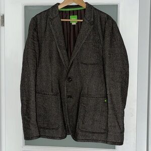 HUGO BOSS brown wool/linen tweed blazer, size 40R